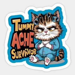 Tummy Ache Survivor Cute Cat Lovers Funny Sticker